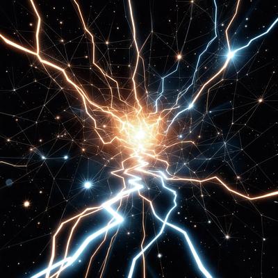 The primary subject of the image is a brightly lit, colorful, and abstract pattern of light, which appears to be a neon or electric-like display. The setting is a dark background, which contrasts with the vibrant colors and patterns of the light display. The visual style of the image is a combination of digital art and illustration, creating a unique and eye-catching composition. The colors and mood of the image are energetic, lively, and dynamic, with the bright lights and patterns evoking a sense of excitement and movement.